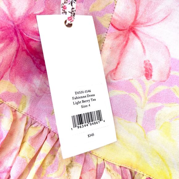 New LoveShackFancy Fabienne Cotton Silk Ruffle Mini Dress Pink Floral Size 4 - Picture 5 of 11